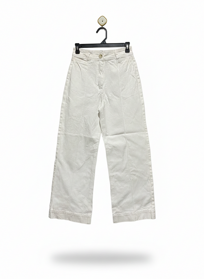 GLASSONS |M| WAIST 26| WOMEN'S HIGH-WAISTED WIDE-LEG CHINO PANTS - OFF-WHITE / IVORY