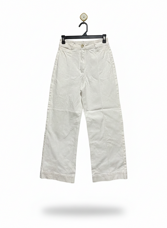 GLASSONS |M| WAIST 26| WOMEN'S HIGH-WAISTED WIDE-LEG CHINO PANTS - OFF-WHITE / IVORY
