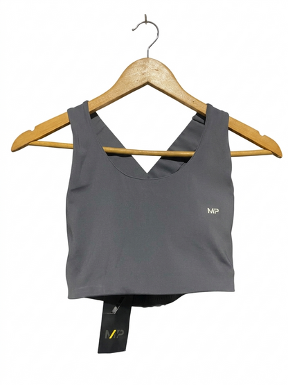 MP |S| BUST 13| B5| LADIES CROSS-BACK PERFORMANCE SPORTS BRA IN CHARCOAL GREY