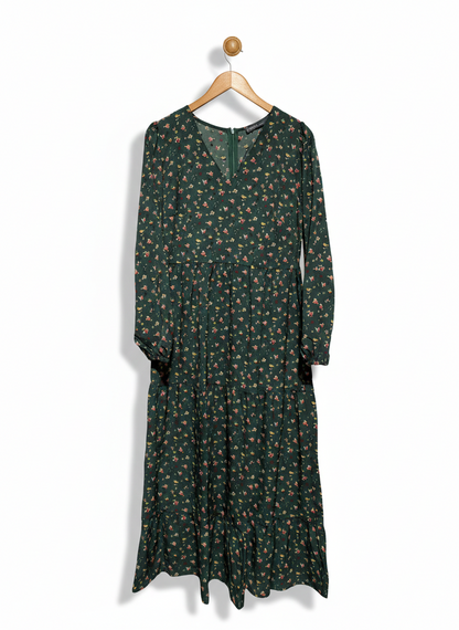 ZAN ZEA |M| BUST 19| DARK GREEN FLORAL TIERED MAXI DRESS
