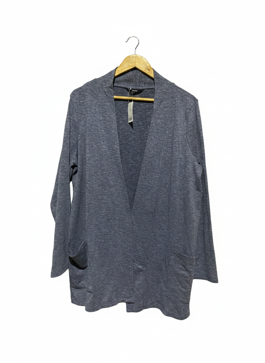 GEORGE|L|BUST 22|grey longline open cardigan with front patch pockets