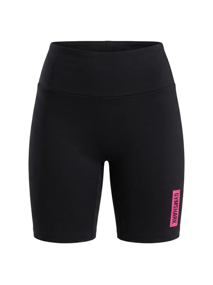 GYMSHARK | S| WAIST 24| TRAINING HIGH-RISE BLACK BIKER SHORTS PINK LOGO