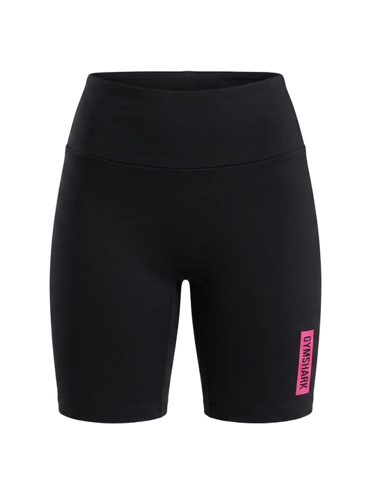 GYMSHARK | S| WAIST 24| TRAINING HIGH-RISE BLACK BIKER SHORTS PINK LOGO