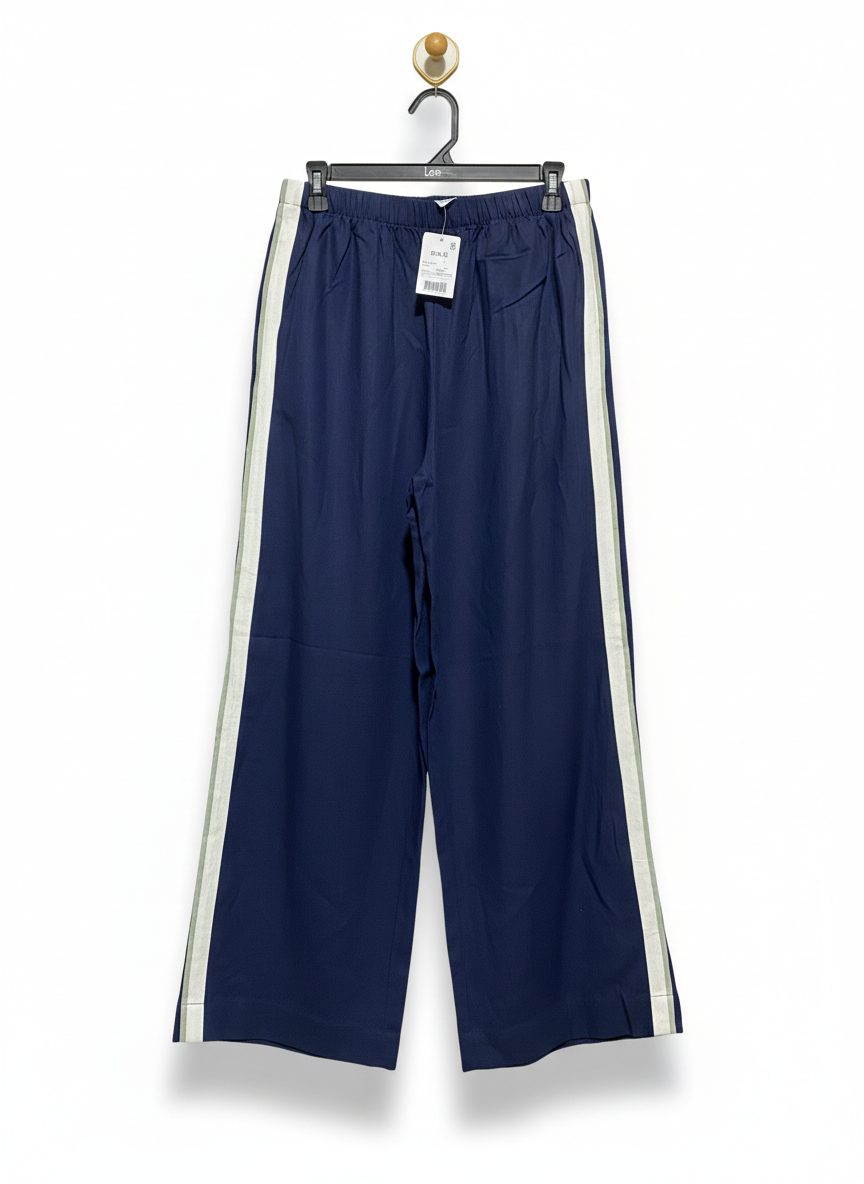 ANKO |M| WAIST 28| NAVY SIDE STRIPE WIDE-LEG LINEN-RICH TROUSERS