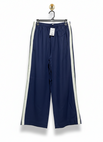 ANKO |M| WAIST 28| NAVY SIDE STRIPE WIDE-LEG LINEN-RICH TROUSERS