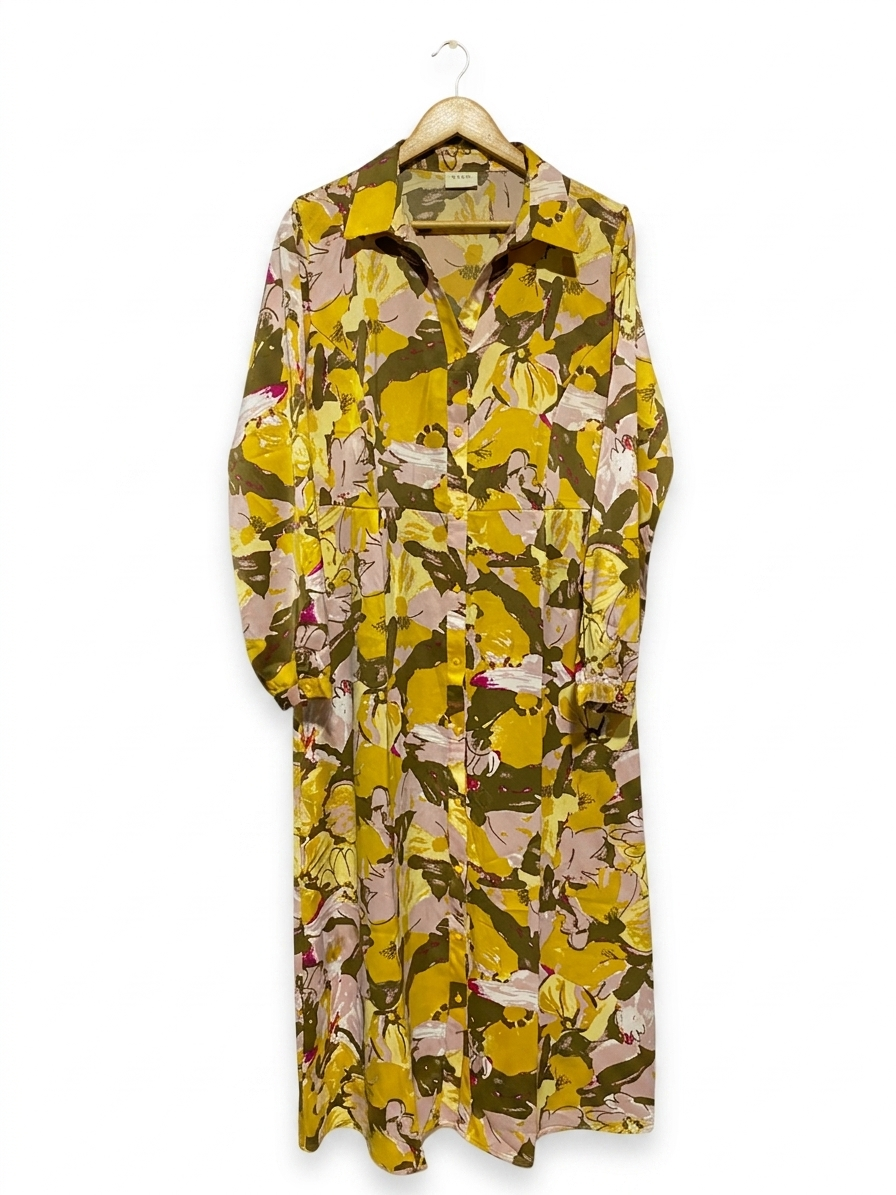 VILA |XL| BUST 21| B20| VIBRANT MUSTARD FLORAL PRINT BUTTON-DOWN MAXI DRESS
