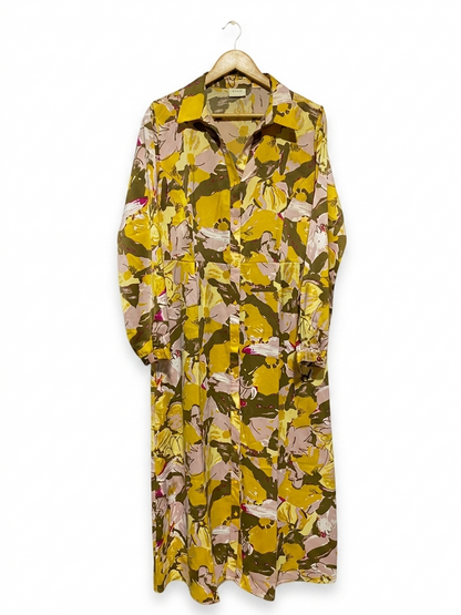 VILA |XL| BUST 21| B20| VIBRANT MUSTARD FLORAL PRINT BUTTON-DOWN MAXI DRESS
