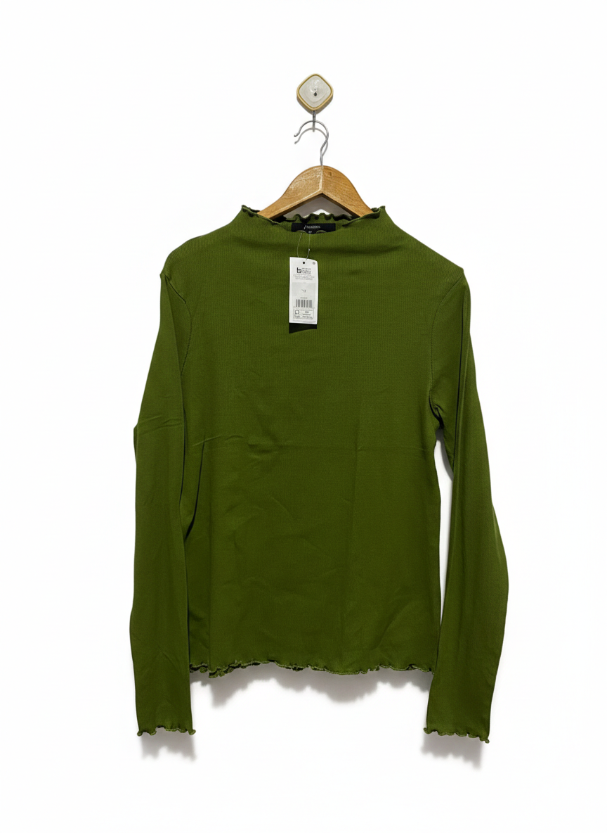GEORGE |L| BUST 18| Ribbed Mock Neck Top with Ruffles