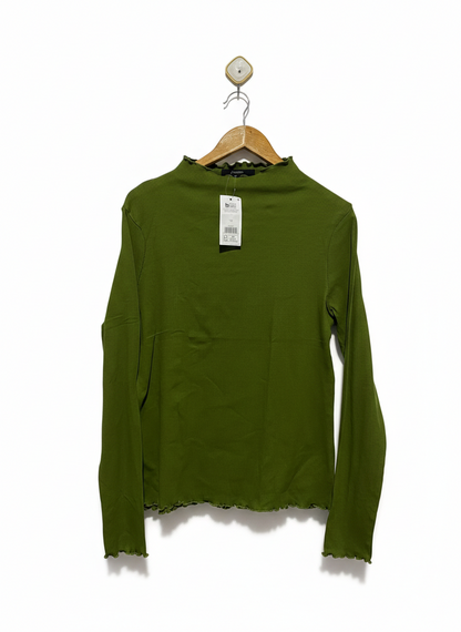 GEORGE |L| BUST 18| Ribbed Mock Neck Top with Ruffles