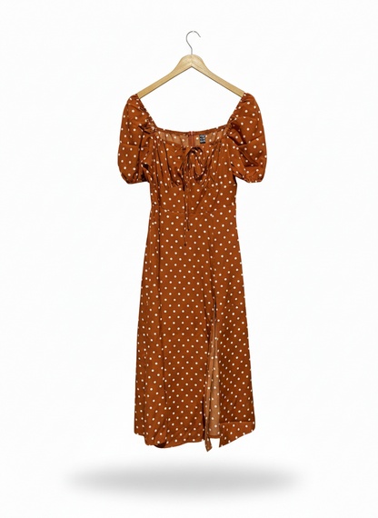 SHEIN |M| BUST 16| RETRO RUST ORANGE POLKA DOT MIDI DRESS WITH SLIT MAXI