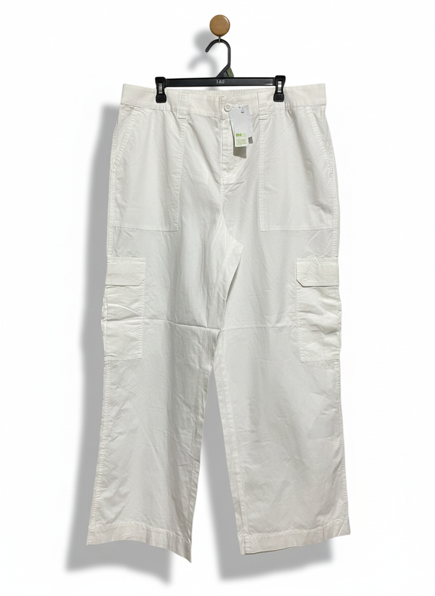 ANKO |XXL| WAIST 38|B12| WOMEN’S HIGH-WAISTED CARGO PANTS - CRISP WHITE UTILITY TROUSERS