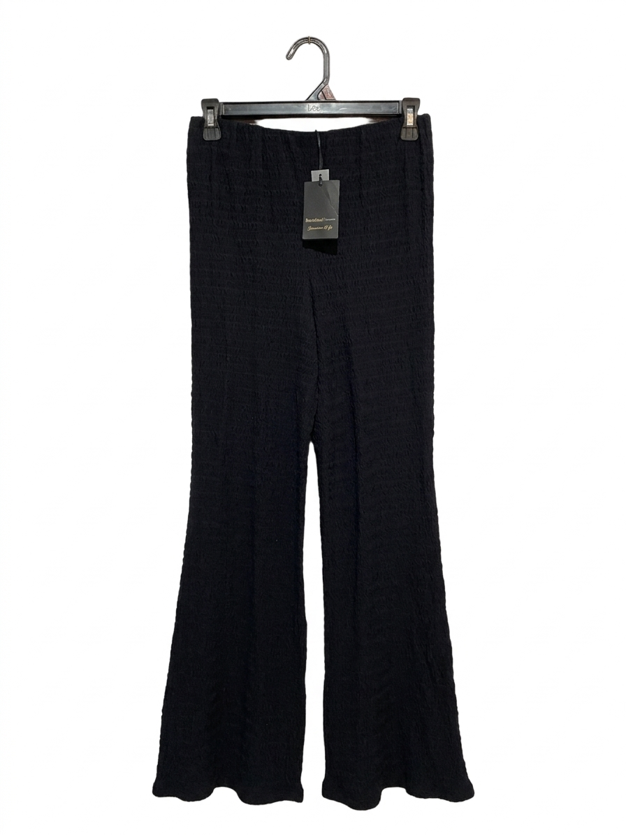 RIVER ISLAND |S| WAIST 26| B5| CHIC BLACK TEXTURED PLISSE FLARE PANTS NEW WITH TAGS