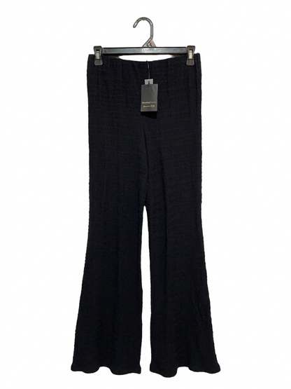 RIVER ISLAND |S| WAIST 26| B5| CHIC BLACK TEXTURED PLISSE FLARE PANTS NEW WITH TAGS