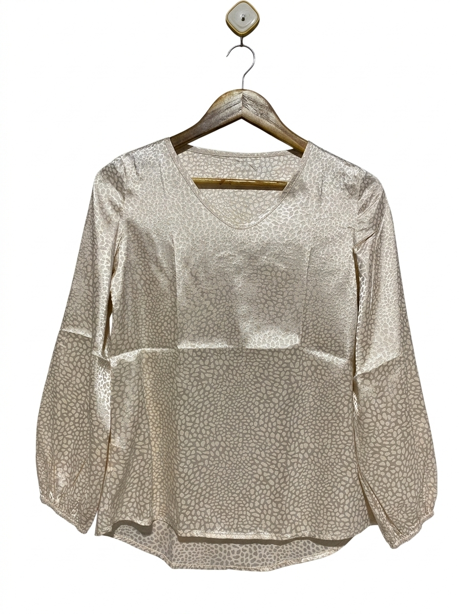 |S| BUST 18| CHAMPAGNE SATIN ANIMAL PRINT BLOUSE