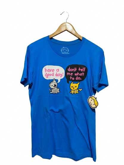 GOODIE TWO SLEEVES |XL| B22| VIBRANT BLUE GRAPHIC T-SHIRT WITH FUNNY CAT ILLUSTRATION