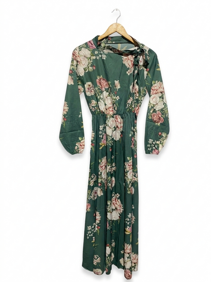 |M| BUST 16| ROMANTIC DARK GREEN FLORAL MAXI DRESS
