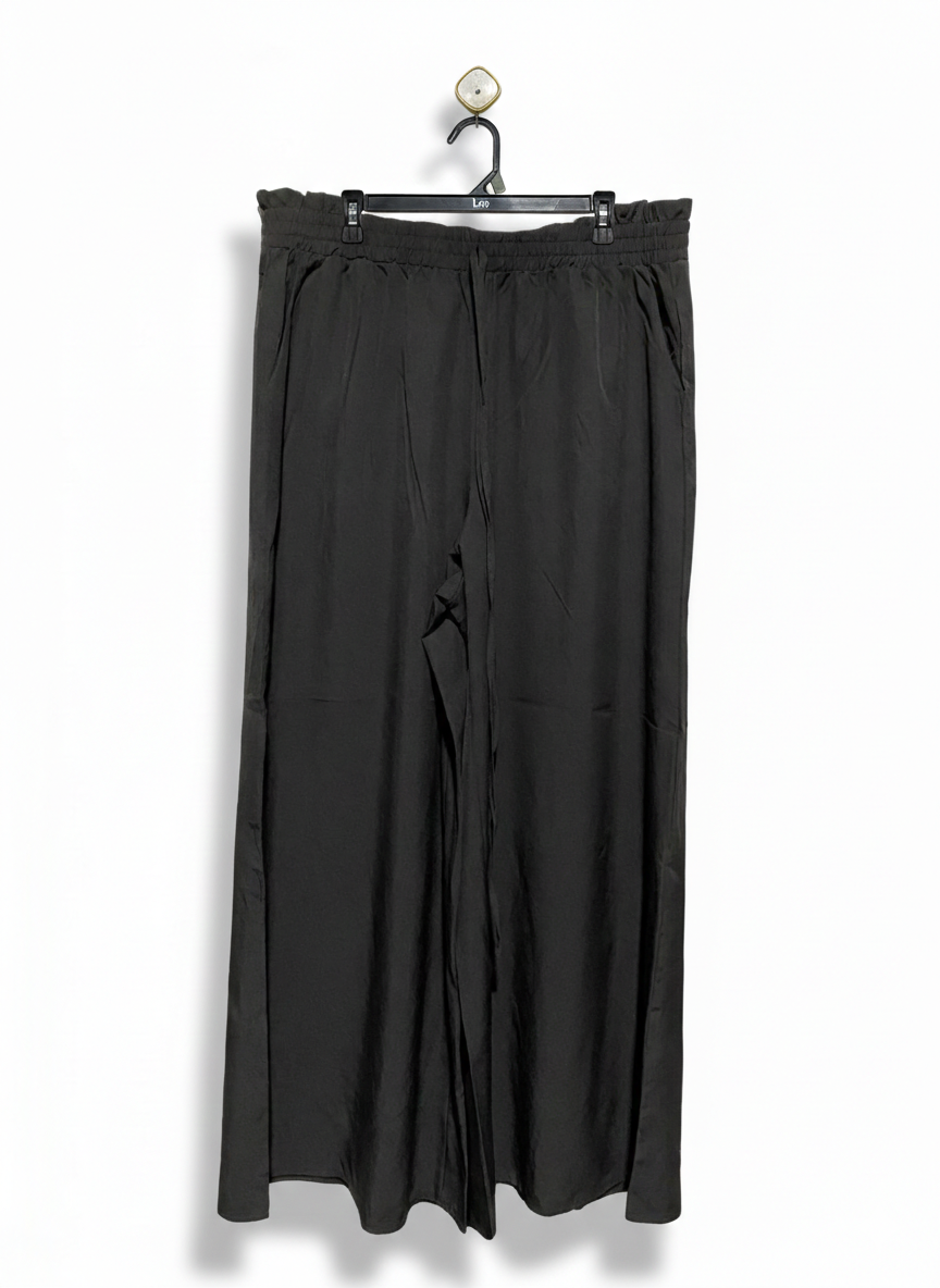 |XL| WAIST 32| WOMEN'S HIGH-WAISTED ELASTIC WAIST WIDE-LEG PALAZZO PANTS - BLACK