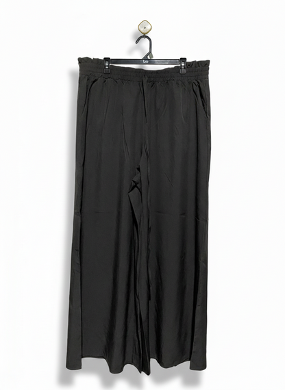 |XL| WAIST 32| WOMEN'S HIGH-WAISTED ELASTIC WAIST WIDE-LEG PALAZZO PANTS - BLACK