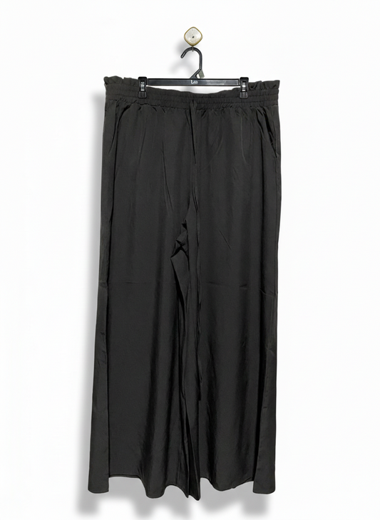 |XL| WAIST 32| WOMEN'S HIGH-WAISTED ELASTIC WAIST WIDE-LEG PALAZZO PANTS - BLACK