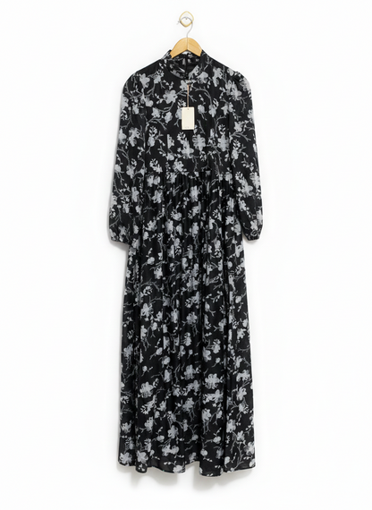 MISSVALLE |M| BUST 16| MONOCHROME FLORAL HIGH-NECK MAXI DRESS