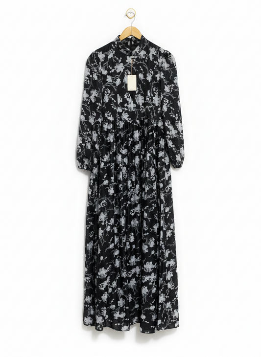 MISSVALLE |M| BUST 16| MONOCHROME FLORAL HIGH-NECK MAXI DRESS