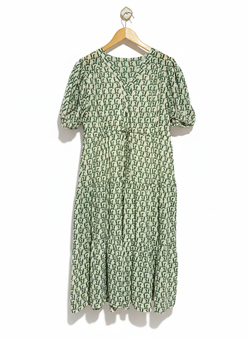 SAGE GREEN ABSTRACT PRINT MIDI DRESS |L| BUST 20|