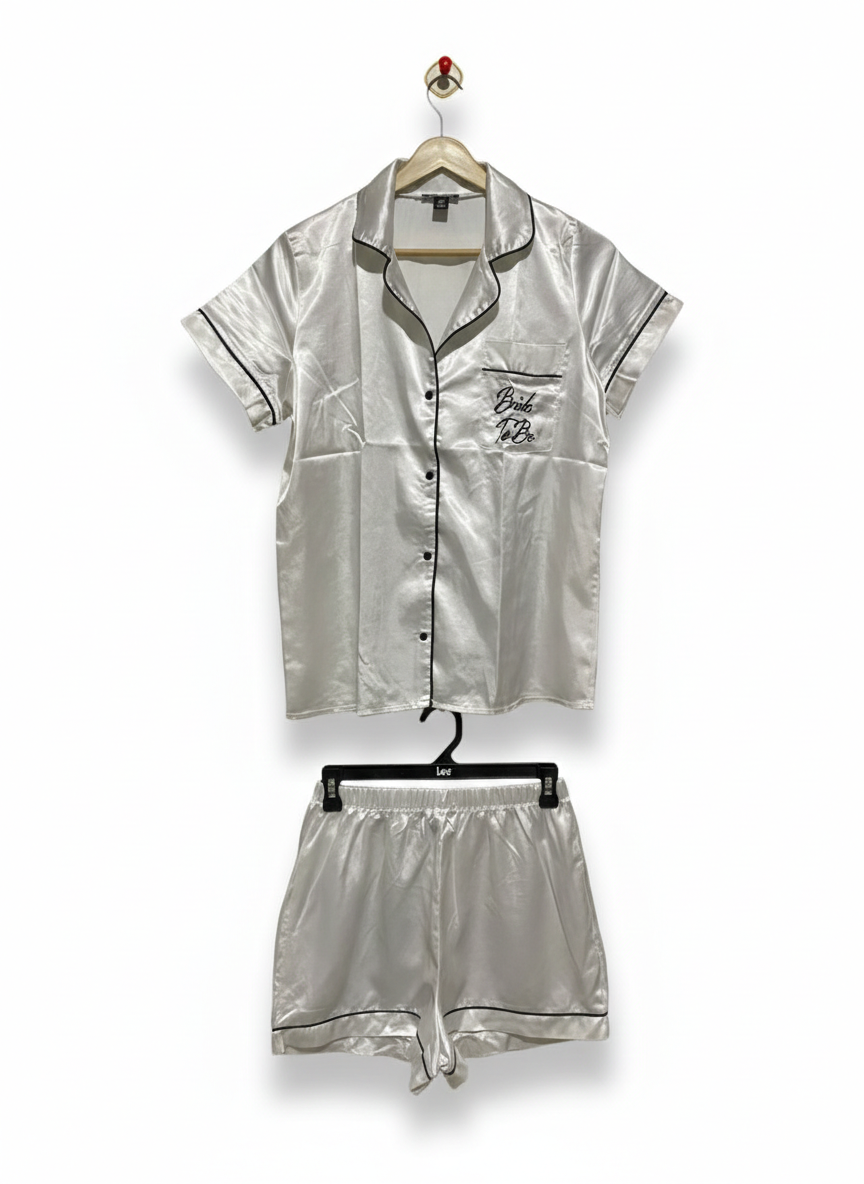BOOHOO |S| BRIDE TO BE SATIN EMBROIDERED PJ SHORT SET