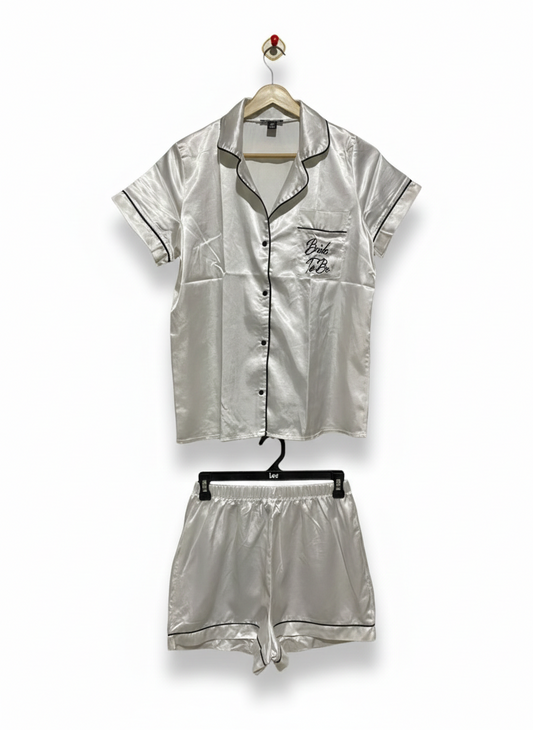 BOOHOO |S| BRIDE TO BE SATIN EMBROIDERED PJ SHORT SET