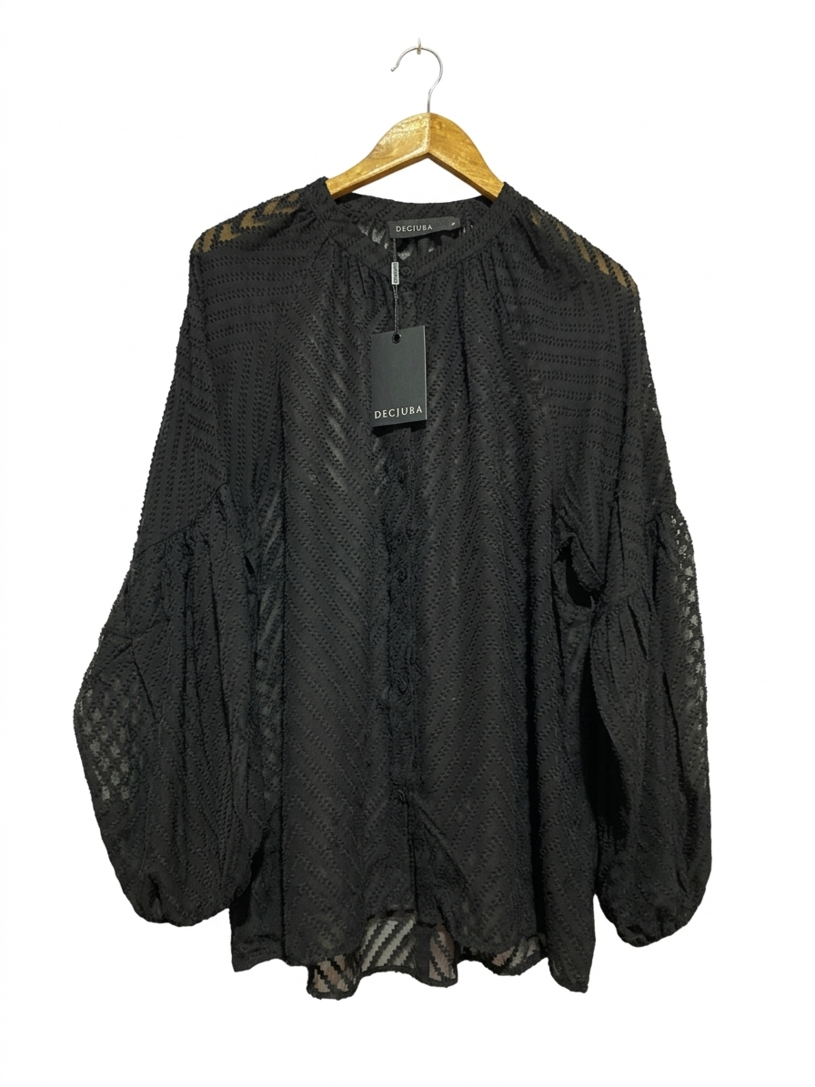 DECJUBA |L| BUST 22| B7| LUXE TEXTURED BOHO BLOUSE - SHEER BLACK