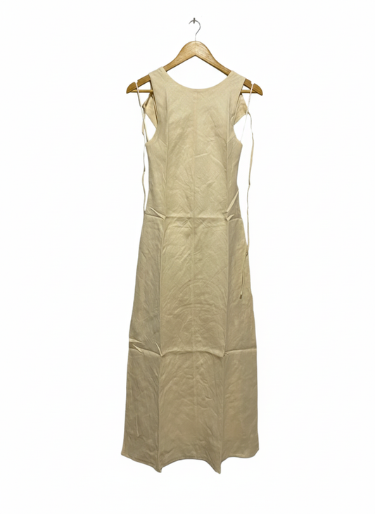 DISSH|S|BUST 14|BEIGE LINEN-BLEND SLEEVELESS MIDI DRESS