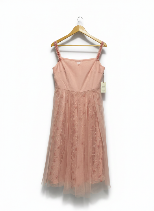 JEPHEI|XL|BUST 18|EMBROIDERED TULLE MIDI DRESS
