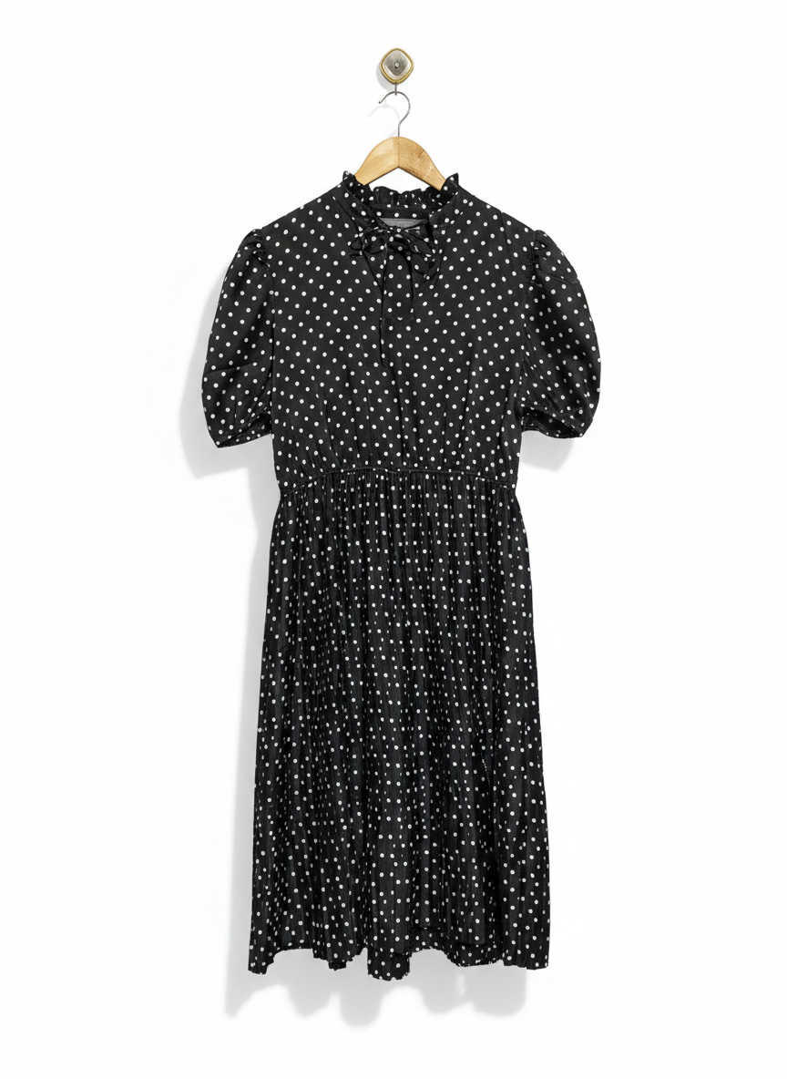 PRIMARK |L| BUST 19| WOMEN'S POLKA DOT MIDI DRESS IN BLACK AND WHITE