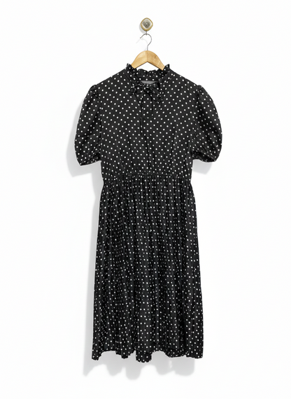 PRIMARK |L| BUST 19| WOMEN'S POLKA DOT MIDI DRESS IN BLACK AND WHITE