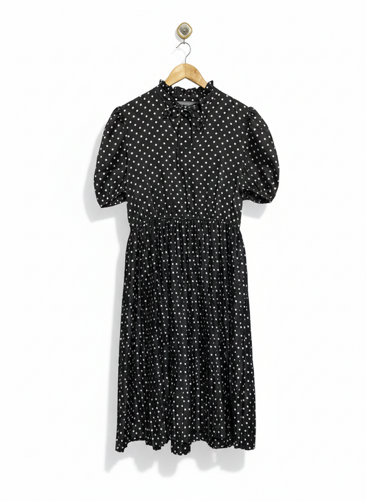 PRIMARK |L| BUST 19| WOMEN'S POLKA DOT MIDI DRESS IN BLACK AND WHITE