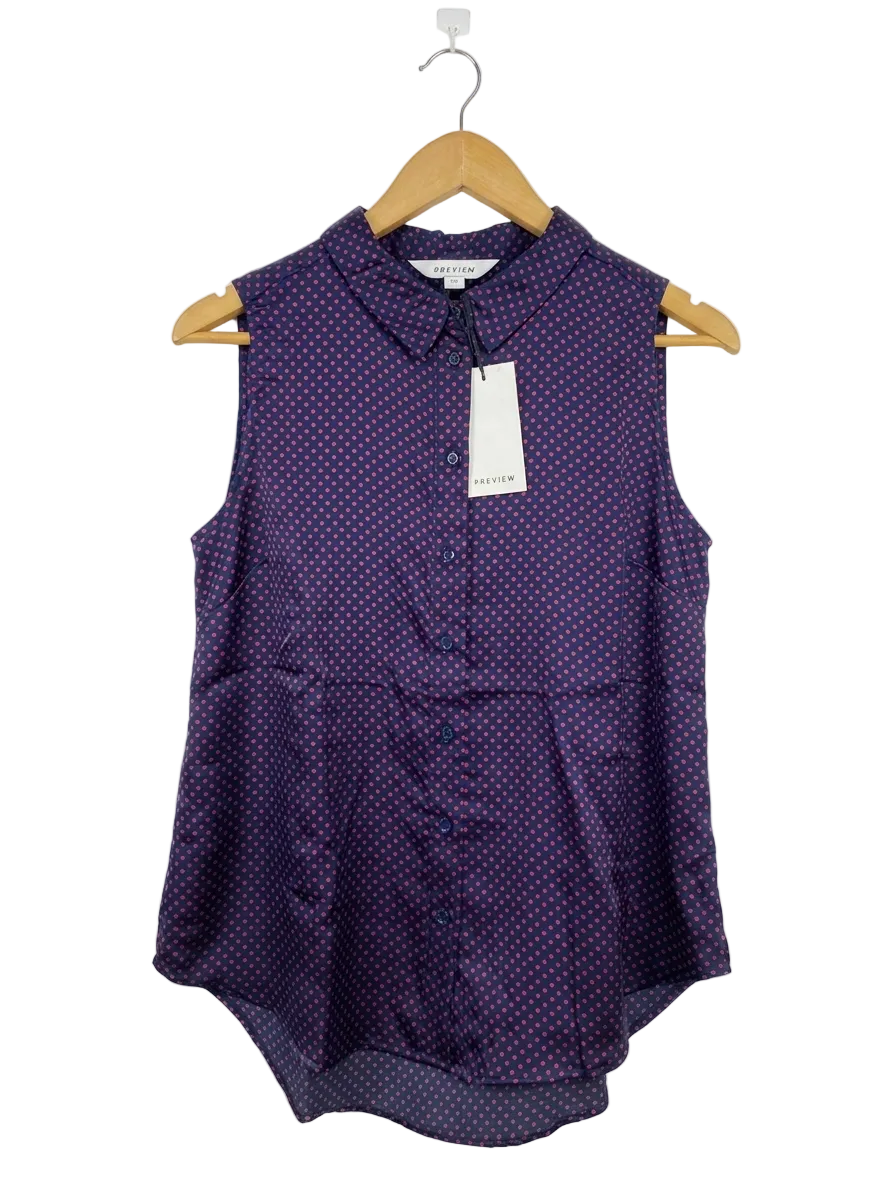 PREVIEW |M| BUST 18| B20| PURPLE POLKA DOT SLEEVELESS BUTTON-DOWN BLOUSE