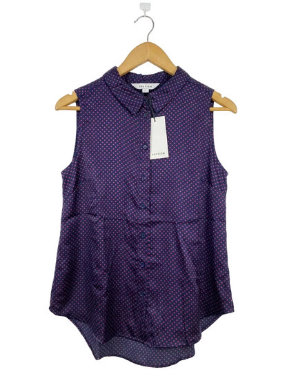 PREVIEW |M| BUST 18| B20| PURPLE POLKA DOT SLEEVELESS BUTTON-DOWN BLOUSE