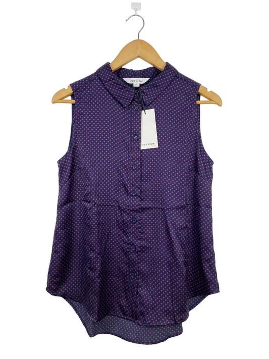 PREVIEW |M| BUST 18| B20| PURPLE POLKA DOT SLEEVELESS BUTTON-DOWN BLOUSE
