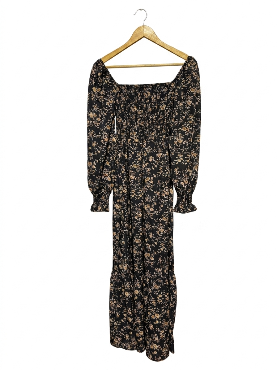 SHEIN |XS| BUST 12| B26| BLACK DITSY FLORAL SMOCKED MAXI DRESS