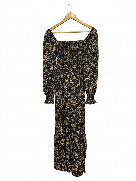 SHEIN |XS| BUST 12| B26| BLACK DITSY FLORAL SMOCKED MAXI DRESS