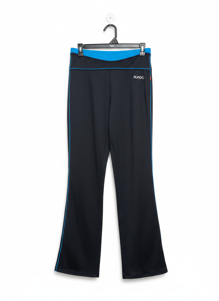 RUNDO |M| WAIST 28| PERFORMANCE FLARE ATHLETIC PANTS BLACK WITH BLUE TRIM