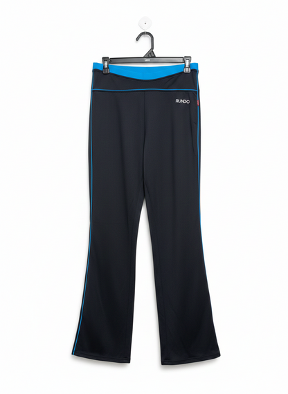 RUNDO |M| WAIST 28| PERFORMANCE FLARE ATHLETIC PANTS BLACK WITH BLUE TRIM