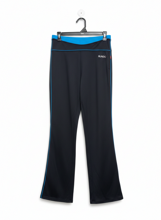 RUNDO |M| WAIST 28| PERFORMANCE FLARE ATHLETIC PANTS BLACK WITH BLUE TRIM