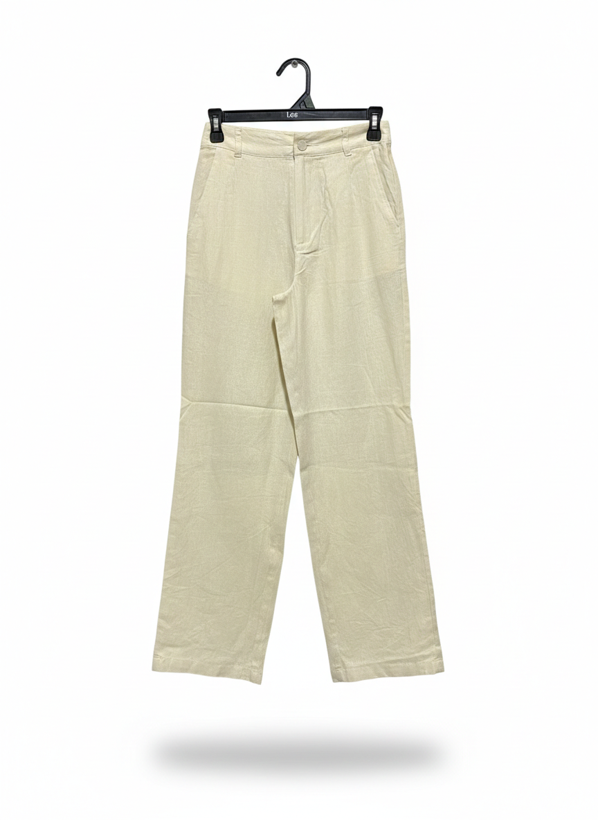 ANKO |M| WAIST 26| OFF-WHITE LINEN-BLEND STRAIGHT LEG TROUSERS