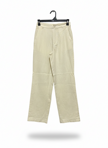 ANKO |M| WAIST 26| OFF-WHITE LINEN-BLEND STRAIGHT LEG TROUSERS