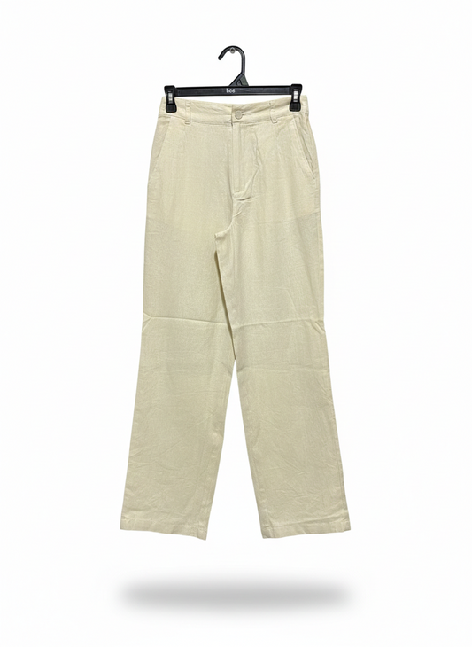 ANKO |M| WAIST 26| OFF-WHITE LINEN-BLEND STRAIGHT LEG TROUSERS