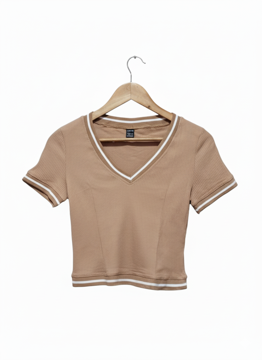 SHEIN EZwear Ribbed Contrast Trim Striped Sports Women's T-shirts