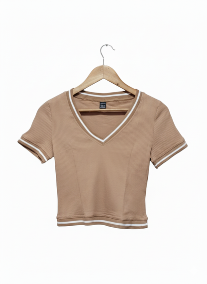 SHEIN EZwear Ribbed Contrast Trim Striped Sports Women's T-shirts