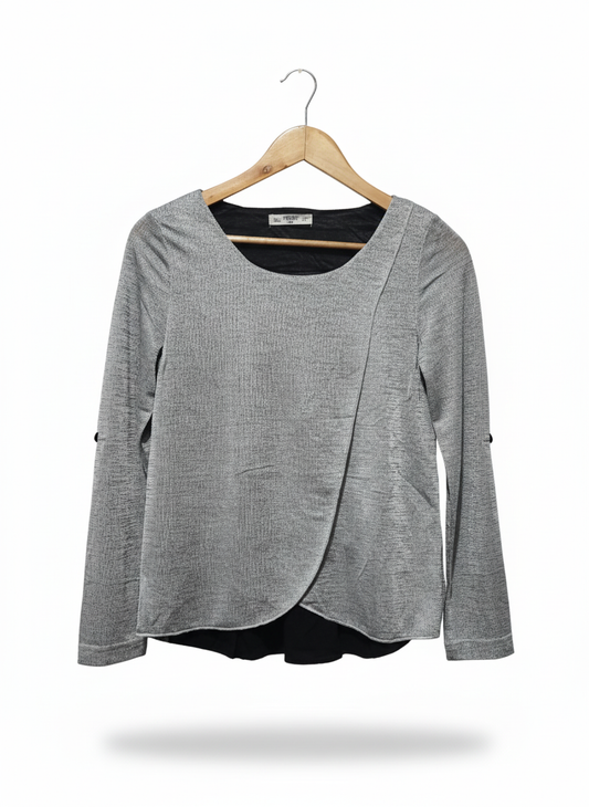 INSIDE Shiny Silver Long-Sleeved Blouse