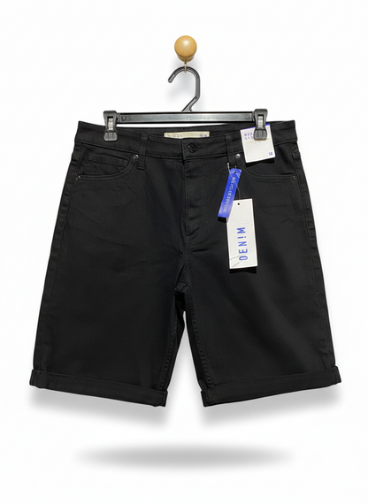 RECYCLED COTTON |XL| WAIST 32| BLACK DENIM MID-LENGTH WALKING SHORTS