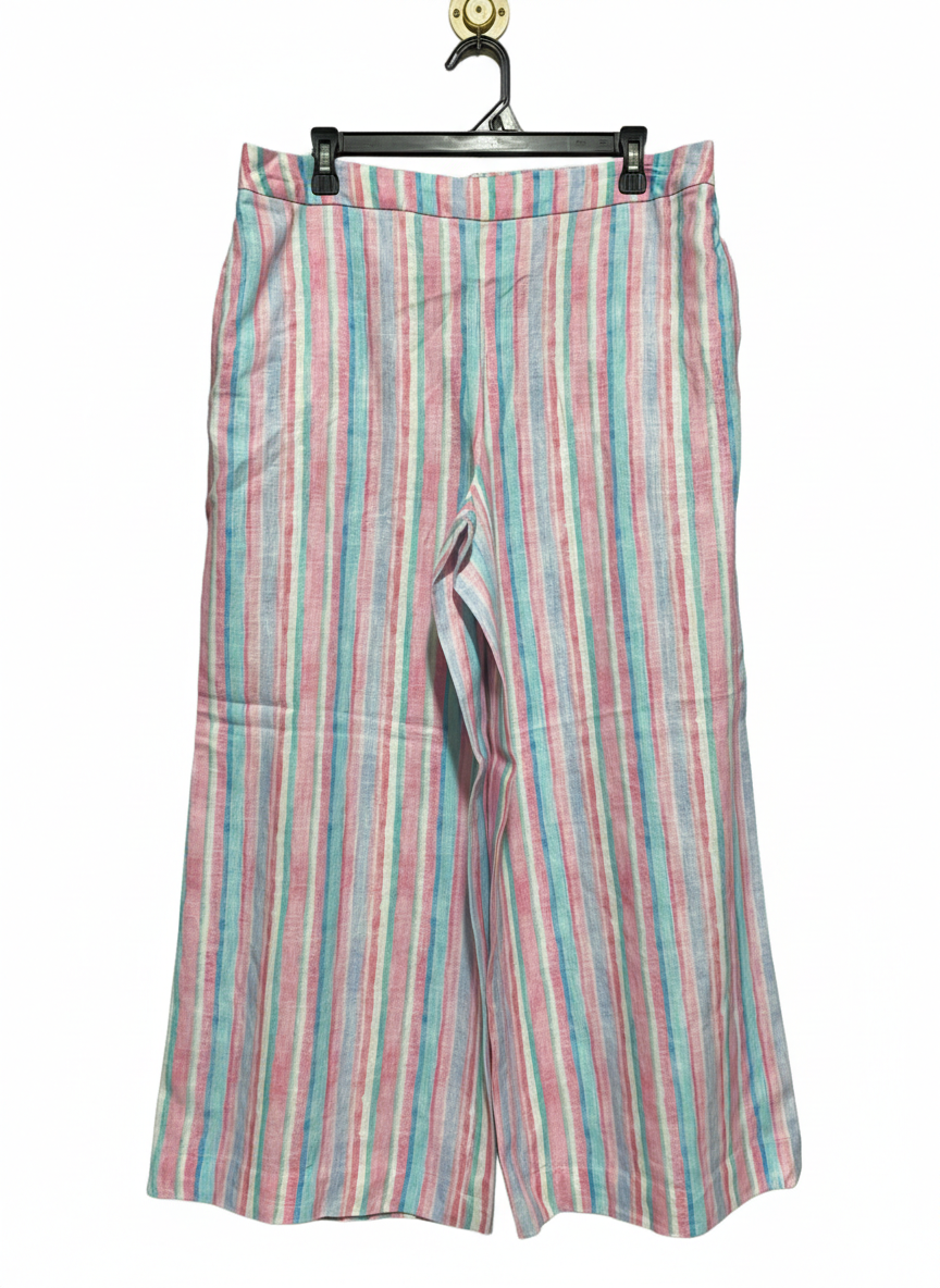STRIPED LINEN WIDE-LEG PANTS |XL| WAIST 34|